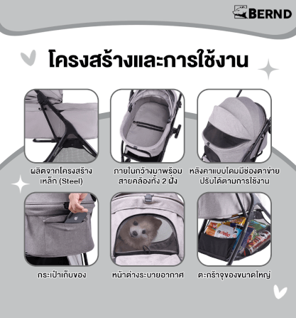  รถเข็นสัตว์เลี้ยง พับอัตโนมัติ BERND Lina Pet Auto Fold - Chiffon Beige_3
